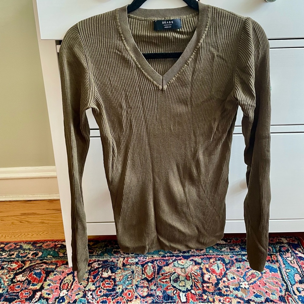 Brass Clothing olive ribbed long sleeve shirt